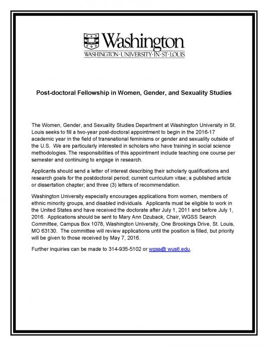 Post-doctoral fellowship in WGSS